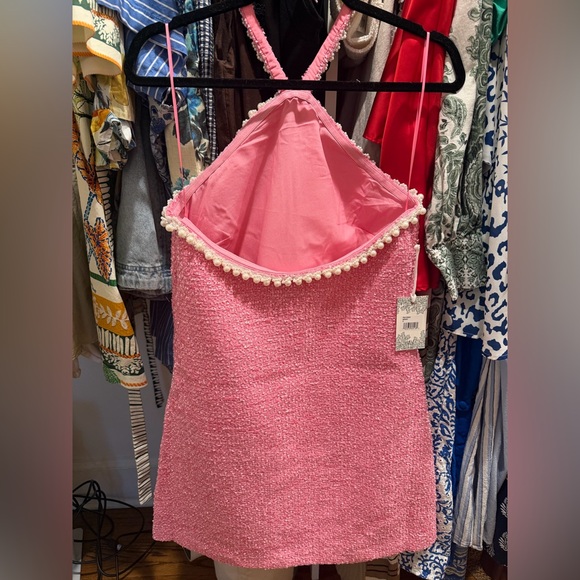 Hyacinth House Pink Tweed Halter Dress with Pearl Trim - Picture 4 of 6